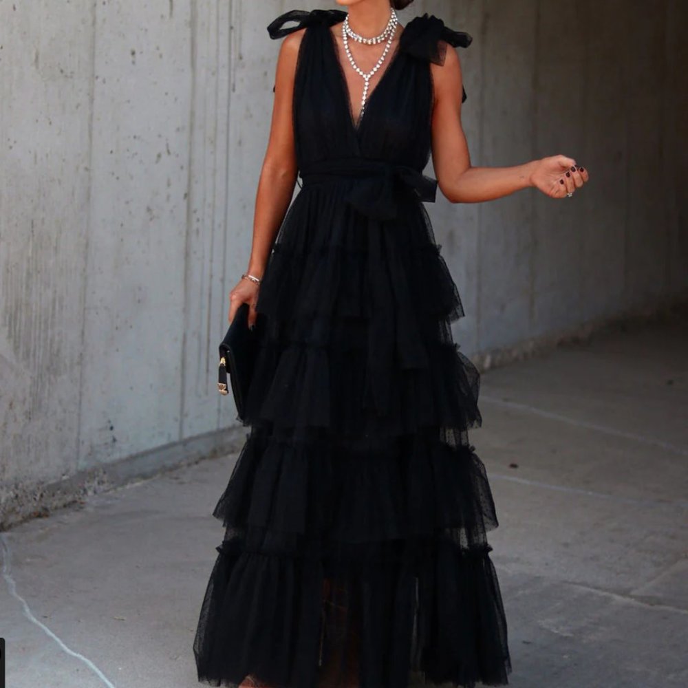 Belle Tiered Tulle Maxi Dress - Black - Medium Vici Dolls